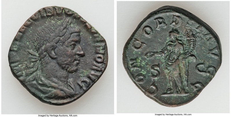 Volusian (AD 251-253). AE sestertius (28mm, 15.41 gm, 6h). VF. Rome, AD 253. IMP...