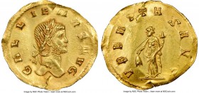Gallienus (AD 253-268). AV light aureus (20mm, 1.88 gm, 6h). NGC Choice AU 5/5 - 2/5, bent. Rome, 9th issue, AD 265. GALLIENVS AVG, laureate head of G...