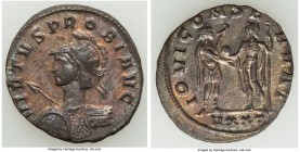 Probus (AD 276-282). BI antoninianus (22mm, 3.65 gm, 6h). XF, Silvering. Ticinum. VIRTVS PROBI AVG, radiate, helmeted and cuirassed bust left, seen fr...