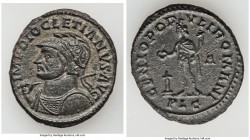 Diocletian (AD 284-305). BI follis or nummus (27mm, 9.03gm, 6h). XF, Silvering. Lugdunum, AD 301-303. IMP DIOCLETIANVS AVG, laureate, helmeted and cui...