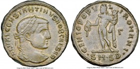 Constantine I the Great, as Caesar (AD 307-337). BI follis or nummus (27mm, 10.13 gm, 6h). NGC XF 4/5 - 4/5. Serdica, 3rd officina, AD 306-307. FL VAL...