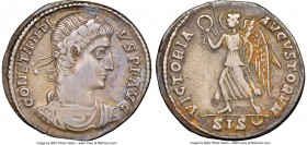 Constantius II, as Augustus (AD 337-361). AR siliqua (21mm, 2.92 gm, 6h). NGC VF 3/5 - 4/5. Siscia, AD 340-350. CONSTANTI-VS P F AVG, laurel and roset...