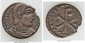 Magnentius (AD 350-353). AE2 or BI centenionalis (25mm, 6.61 gm, 6h). VF. Ambianum (Amiens), AD 353. D N MAGNEN-TIVS P F AVG, bare headed, draped and ...