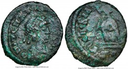 Majorian, Western Roman Empire (AD 457-461). AE4 or nummus (13mm, 1.50 gm, 11h). NGC XF 3/5 - 2/5. Milan. D N IVL MAIORIANVS P F AVG (AV ligate), pear...