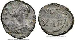 Justinian I the Great (AD 527-565). AE nummus (9mm, 3h). NGC Choice VF. Carthage, dated Year 14 (AD 540/1). Diademed, draped and cuirassed bust right ...