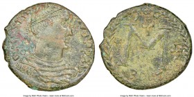 Justinian I the Great (AD 527-565). AE 40 nummi or follis (30mm, 10.96 gm, 6h). NGC AU 4/5 - 2/5. Rome, ca. AD 537. D N IVSTINI-ANVS PP AVG, pearl-dia...