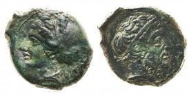 sicilia 
Entella - AE16 databile al periodo 420-404 a.C. - Diritto: testa femminile a sinistra - Rovescio: testa maschile (Zeus?) a destra - gr. 2,51...