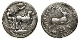 sicilia 
Messana - Tetradramma databile al periodo 460-426 a.C. - Diritto: biga trainata da mule, coronate dalla Vittora, in lento movimento verso de...