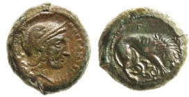 sicilia 
Morgantina - Litra databile al periodo 344-317 a.C. - Diritto: testa di Atena a sinistra con elmo attico crestato - Rovescio: leone a destra...