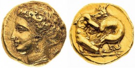 sicilia 
Siracusa - Dionisio I (405-367 a.C.) - 100 Litre databile al periodo 405-400 a.C. - Diritto: testa di Arethsa a sinistra - Rovescio: Eracle ...