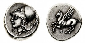 corinzia 
Corinto - Statere databile al periodo 386-307 a.C. - Diritto: Pegaso in volo verso sinistra - Rovescio: testa elmata di Atena a sinistra or...