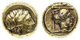 lesbo 
Mytilene - Hekte o 1/6 Statere databile al periodo 350-345 a.C. - Diritto: testa laueata di Dioniso a destra - Rovescio: testa di Artemide a d...