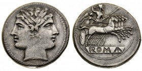 monete romane repubblicane 
Quadrigato anonimo databile al periodo 225-214 a.C. - Zecca: Roma - Diritto: testa di Giano bifronte - Rovescio: Giove in...