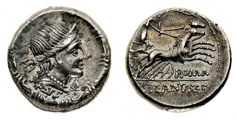 monete romane repubblicane 
Denaro al nome D.SILANVS L.F. databile al 91 a.C. -...