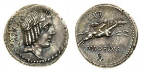 monete romane repubblicane 
Denaro al nome L.PISO L.F. L.N. FRVGI databile al 90 a.C. - Zecca: Roma - Diritto: testa laureata di Apollo a destra - Ro...