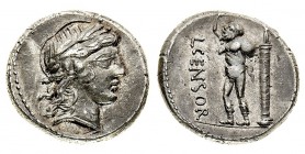 monete romane repubblicane 
Denaro al nome L. CENSOR databile all’82 a.C. - Zecca: Roma - Diritto: testa laureata di Apollo a destra - Rovescio: il s...