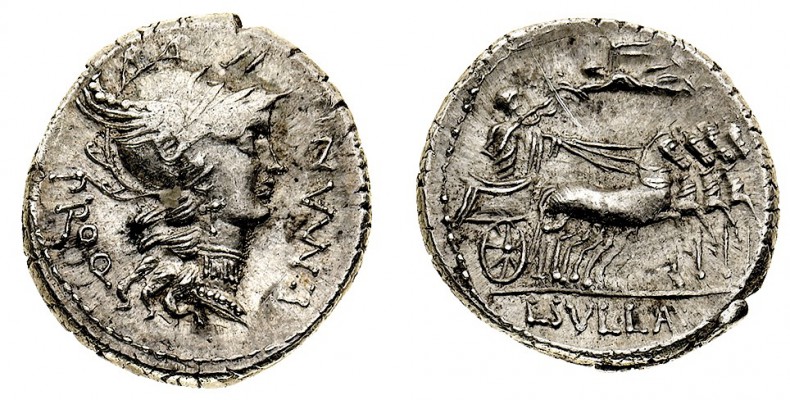 monete romane repubblicane 
Denaro al nome L.SVLLA IMPE. L.MANLI PROQ databile ...