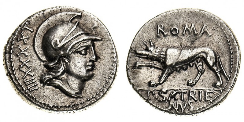 monete romane repubblicane 
Denaro al nome P.SATRIENVS databile al 77 a.C. - Ze...