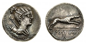 monete romane repubblicane 
Denaro al nome C.POSTVMI AT databile al 74 a.C. - Zecca: Roma - Diritto: busto drappeggiato di Diana a destra con arco e ...