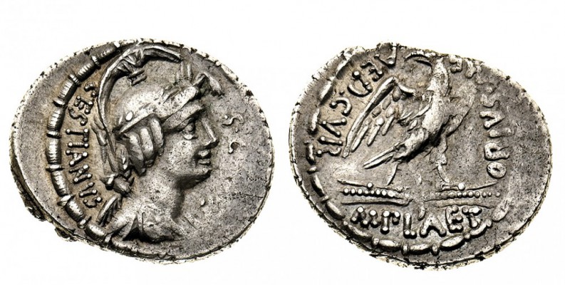 monete romane repubblicane 
Denaro al nome M.PLAETORIVS M.F CESTIANVS AED. CVR ...