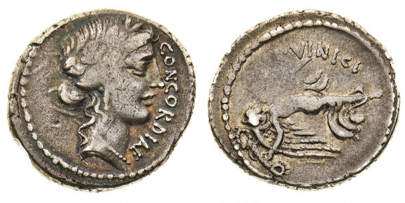 monete romane repubblicane 
Denaro al nome L. VINICI databile al 52 a.C. - Zecc...
