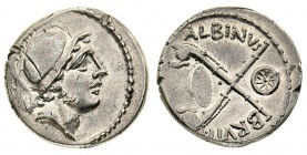 monete romane pre-imperiali 
Denaro al nome ALBINVS BRVTI.F databile al 48 a.C. - Zecca: Roma - Diritto: testa elmata di Marte a destra - Rovescio: d...