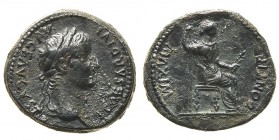 tiberio (14-37 d.c.) 
Denaro - Zecca: Lugdunum - Diritto: testa laureata dell’Imperatore a destra - Rovescio: figura femminile seduta a destra tiene ...