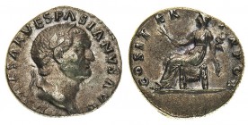 vespasiano (69-79 d.c.) 
Denaro databile al 70 d.C. - Zecca: Roma - Diritto: testa laureata dell’Imperatore a destra - Rovescio: la Pax seduta a sini...