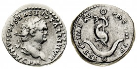 tito (79-81 d.c.) 
Denaro databile all’80 d.C. - Zecca: Roma - Diritto: testa laureata dell’Imperatore a destra - Rovescio: ancora con delfino - gr. ...