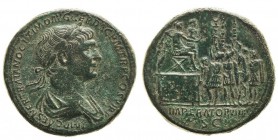 traiano (98-117 d.c.) 
Sesterzio databile al periodo 114-116 d.C. - Zecca: Roma - Diritto: busto laureato e drappeggiato dell’Imperatore a destra - R...