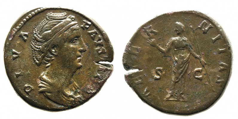 antonino pio (138-161 d.c.) 
Sesterzio al nome e con l’effigie di Faustina, mog...