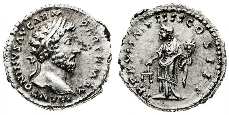 marco aurelio (161-180 d.c.) 
Denaro databile agli anni 166-167 d.C. - Zecca: R...