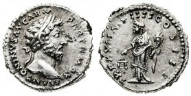 marco aurelio (161-180 d.c.) 
Denaro databile agli anni 166-167 d.C. - Zecca: Roma - Diritto: testa laureata dell’Imperatore a destra - Rovescio: l’A...