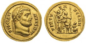 diocleziano (284-305 d.c.) 
Aureo databile agli anni 294-295 d.C. - Zecca: Cyzicus - Diritto: testa laureata dell’Imperatore a destra - Rovescio: l’I...