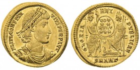 costanzo II (337-361 d.c.) 
Solido databile agli anni 347-355 d.C. - Zecca: Antiochia - Diritto: busto laureato, drappeggiato e corazzato dell’Impera...