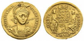 costanzo II (337-361 d.c.) 
Solido databile al periodo 351-355 d.C. - Zecca: Nicomedia - Diritto: busto elmato e diademato dell’Imperatore di fronte ...