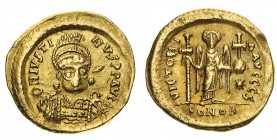 monete bizantine 
Giustino I (518-527) - Solido databile al periodo 519-527 - Zecca: Costantinopoli - Diritto: mezzo busto elmato e diademato dell’Im...