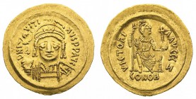 monete bizantine 
Giustino II (565-578) - Solido - Zecca: Costantinopoli - Diritto: mezzo busto elmato e diademato dell’Imperatore di fronte con glob...