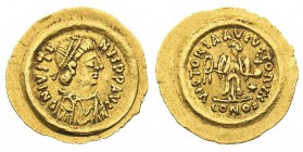monete bizantine 
Giustino II (565-578) - Tremisse - Zecca: Ravenna - Diritto: busto diademato e drappeggiato dell’Imperatore a destra - Rovescio: la...