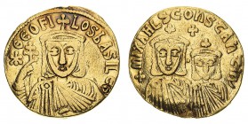 monete bizantine 
Teofilo (829-842) - Solido databile all’830-840 - Zecca: Costantinopoli - Diritto: busto coronato dell’Imperatore di fronte con una...
