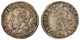 mirandola 
Ludovico II Pico (1550-1568) - Mezzo Paolo - Zecca: Mirandola - Diritto: testa di Ludovico II a sinistra - Rovescio: la Fama alata in camm...