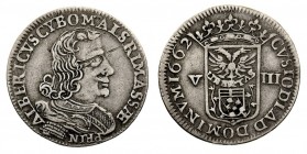 massa di lunigiana 
Alberico II Cybo Malaspina Principe (1662-1664) - 8 Bolognini (Luigino) 1662 - Diritto: busto corazzato del Principe a destra - R...