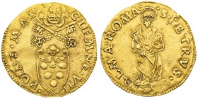 stati pontifici 
Clemente VII (1523-1534) - Doppio Ducato - Zecca: Roma - Diritto: stemma sormontato dalle chiavi decussate e dalla tiara - Rovescio:...
