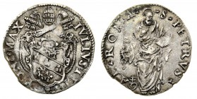 stati pontifici 
Sede Vacante (1555) - Giulio - Zecca: Ancona - Diritto: stemma sormontato dal cappello cardinalizio, dalle chiavi decussate e da un ...