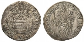 stati pontifici 
Paolo IV (1555-1559) - Giulio - Zecca: Roma - Diritto: stemma sormontato dalle chiavi decussate e dalla tiara - Rovescio: San Paolo ...
