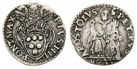 stati pontifici 
Pio IV (1559-1565) - Testone - Zecca: Roma - Diritto: stemma sormontato dalle chiavi decussate e dalla tiara - Rovescio: San Pietro ...