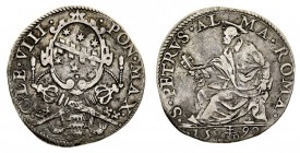stati pontifici 
Clemente VIII (1592-1605) - Testone 1592 - Zecca: Roma - Diritto: stemma sormontato dalle chiavi decussate e dalla tiara - Rovescio:...