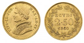 stati pontifici 
Pio IX (1846-1870) - 2,50 Scudi 1860 Anno XV - Zecca: Roma - Diritto: effigie del Papa a sinistra - Rovescio: valore e data entro co...