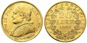 stati pontifici 
Pio IX (1846-1870) - 20 Lire 1868 Anno XXII - Zecca: Roma - Diritto: effigie del Papa a sinistra - Rovescio: valore e data entro due...
