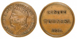 regno delle due sicilie 
Ferdinando I di Borbone (1816-1825) - 5 Tornesi 1817 - Zecca: Napoli - Diritto: effigie coronata del Re a sinistra - Rovesci...